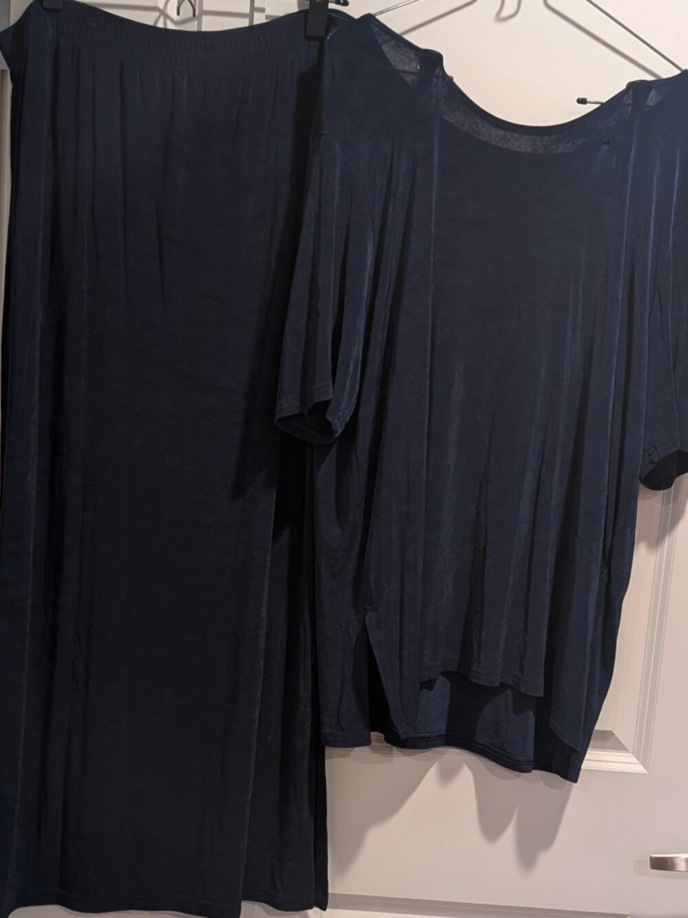 Weekenders Slinky 2Pc Set XL Blue Stretch Top Skirt Minimalist Travel 90s